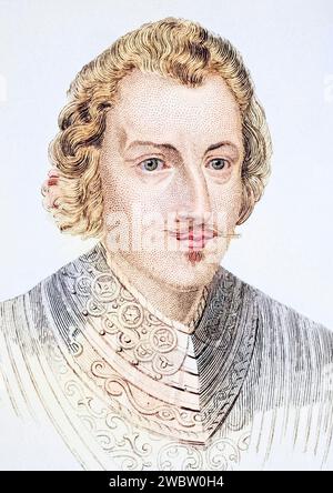 Sir Philip Sidney, 1554-1586, englischer Dichter, Höfling und Soldat, Illustration aus Old England's Worthies, erschienen um 1880, Historisch, digital restaurierte Reproduktion von einer Vorlage aus dem 19. Jahrhundert, Datum nicht angegeben Stockfoto