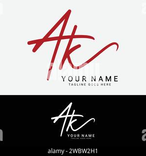 A, K, AK erste Handschrift oder handgeschriebenes Letter Logo zur Identitätssicherung. Logo mit Signatur, Hochzeit, Mode, Blumen, Botanik und handgezeichnet Stock Vektor