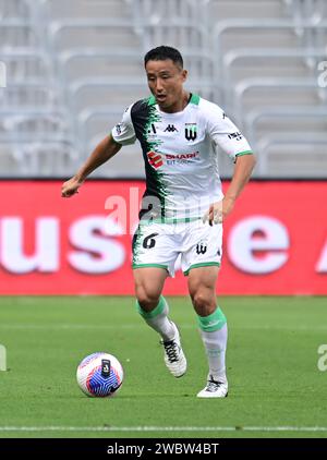 Parramatta, Australien. Januar 2024. Tomoki Imai aus dem Western United FC-Team, das während des Spiels der A-League Männer in der Unite Round 2023/24 zwischen Macarthur FC und Western United FC im CommBank Stadium im Einsatz war. Endstand: Macarthur FC 3:3 Western United FC. (Foto: Luis Veniegra/SOPA Images/SIPA USA) Credit: SIPA USA/Alamy Live News Stockfoto