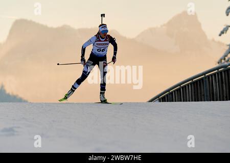 RUHPOLDING, DEUTSCHLAND - 12. JANUAR 2024: LEHTONEN Venla, Frauensprint. Ruhpolding Biathlon WM 2024 in der Chiemgau Arena Stockfoto