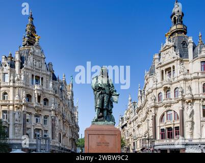 Denkmal für David Teniers den Jüngeren, Teniersplaats, Antwerpen, Flandern, Belgien, Europa Stockfoto