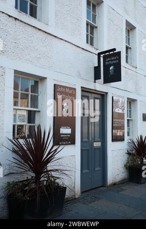 John Muirs Geburtsort (1838) in der Dunbar High Street, heute ein Museum, Dunbar, East Lothian, Schottland Stockfoto