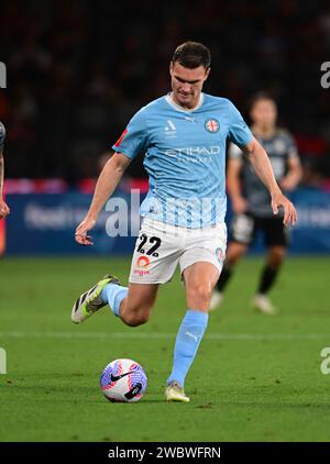 Parramatta, Australien. Januar 2024. Tolgay Ali Arslan vom Melbourne City FC, der während der A-League Männer Saison 2023/24 in der Unite Round zwischen Melbourne City FC und Western Sydney Wanderers FC im CommBank Stadium in Aktion war. Endergebnis: Western Sydney Wanderers 1:0 Melbourne City FC. Quelle: SOPA Images Limited/Alamy Live News Stockfoto