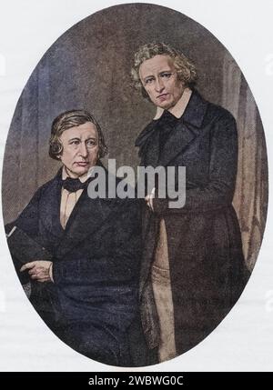 Grimm Brothers, Jacob Ludwig Karl Grimm, 1785-1863, Wilhelm Karl Grimm, 1786-1859, deutscher Brüder widmet sich dem Studium der Philosophie, Illustration aus dem Buch, die Meisterwerk Bibliothek der Kurzgeschichten, historisch, digital restaurierte Reproduktion von einer Vorlage aus dem 19. Jahrhundert, Datum nicht angegeben Stockfoto