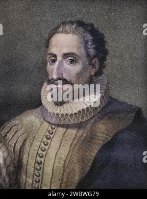 Miguel Saavedra de Cervantes, 1547-1616, spanischer Schriftsteller, Illustration aus dem Buch, Historisch, digital restaurierte Reproduktion von einer Vorlage aus dem 19. Jahrhundert, Datum nicht angegeben Stockfoto