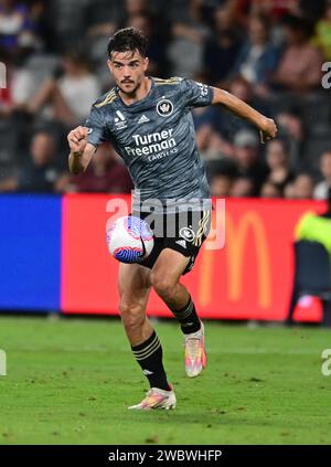 Parramatta, Australien. Januar 2024. Nicolas Milanovic vom Western Sydney Wanderers FC wurde während der A-League Männer Saison 2023/24 in der Unite Round-Partie zwischen Melbourne City FC und Western Sydney Wanderers FC im CommBank Stadium gezeigt. Endergebnis: Western Sydney Wanderers 1:0 Melbourne City FC. (Foto: Luis Veniegra/SOPA Images/SIPA USA) Credit: SIPA USA/Alamy Live News Stockfoto