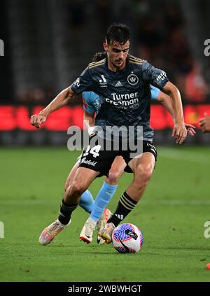 Parramatta, Australien. Januar 2024. Nicolas Milanovic vom Western Sydney Wanderers FC wurde während der A-League Männer Saison 2023/24 in der Unite Round-Partie zwischen Melbourne City FC und Western Sydney Wanderers FC im CommBank Stadium gezeigt. Endergebnis: Western Sydney Wanderers 1:0 Melbourne City FC. (Foto: Luis Veniegra/SOPA Images/SIPA USA) Credit: SIPA USA/Alamy Live News Stockfoto