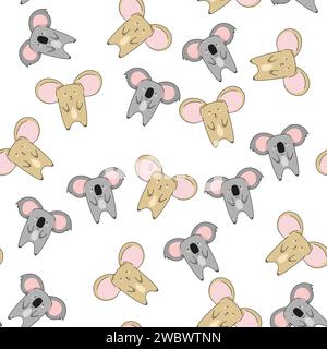 Nahtloses Muster mit Tierkoala und Maus. Tierfiguren-Design. Stock Vektor