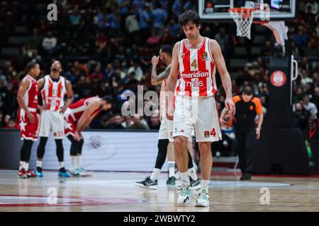 Milos Teodosic #4 von Crvena Zvezda Meridianbet Belgrad spielt während der regulären Saison der Turkish Airlines EuroLeague 2023/24 Runde 21 zwischen EA7 Emporio Armani Milan und Crvena Zvezda Meridianbet Belgrad im Mediolanum Forum. Endergebnis; EA7 Mailand 62: 76 Crvena Zvezda Meridianbet Belgrad. Stockfoto