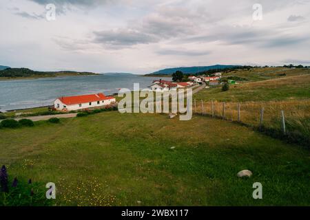 Estancia Harberton, die historische Fernranch am Beagle-Kanal, Ushuaia, Provinz Tierra del Fuego, Patagonien, Argentinien. Hochwertige Fotos Stockfoto