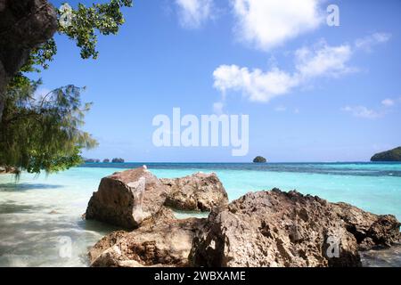 Wunderschöne Strände mit klarem Wasser in Palau, Mikronesien Stockfoto