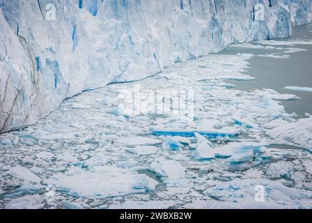 Wasser gefüllt mit schwimmenden Eisbergen und Brocken, die vom Perito-Moreno-Gletscher abgebrochen sind (El Calafate, Santa Cruz, Patagonia, Argentinien) Stockfoto