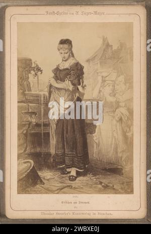 Fotoproduktion (vermutlich) einer Zeichnung mit dem Titel „Gretchen am Bron“, 1878 Fotografie Teil des Albums mit 30 Fotoproduktionen von Zeichnungen der Faust-Geschichte von J. W. von Goethe. Münchner Papier. Unterstützung für Fotos. Faust aus Karton mit Albumendruck. Gretchen. Feder (aus der Erde entnommene Flüssigkeiten) Stockfoto