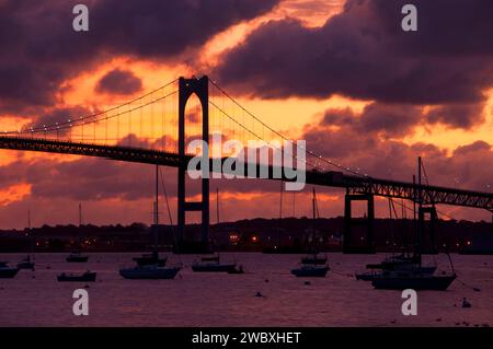 Claiborne Pell (Newport) Bridge Dawn, Jamestown, Rhode Island Stockfoto