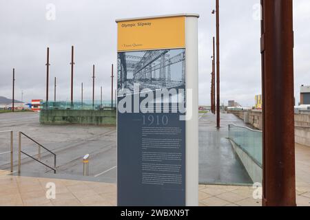 Die Olympic Slipway im Harland & Wolff Yard, wo die RMS Olympic neben ihrem Schwesterschiff Titanic im Titanic Quarter in Belfast, NI, Großbritannien gebaut wurde Stockfoto