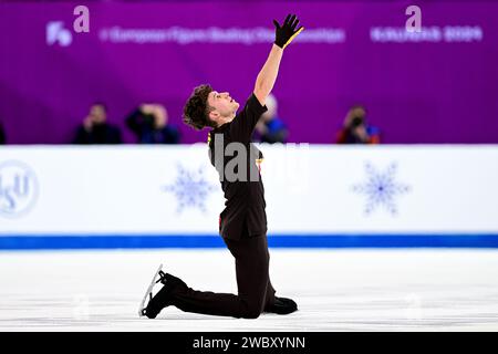 Lukas BRITSCHGI (SUI), während des Freilauf-Skatings der Männer, bei der ISU Europameisterschaft 2024, in der Algiris Arena, am 12. Januar 2024 in Kaunas, Litauen. Quelle: Raniero Corbelletti/AFLO/Alamy Live News Stockfoto