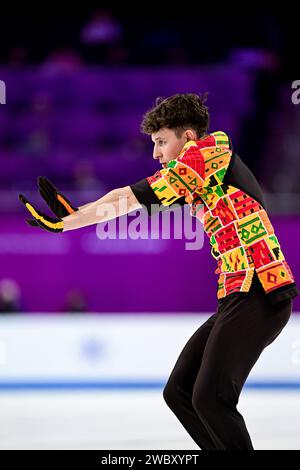 Lukas BRITSCHGI (SUI), während des Freilauf-Skatings der Männer, bei der ISU Europameisterschaft 2024, in der Algiris Arena, am 12. Januar 2024 in Kaunas, Litauen. Quelle: Raniero Corbelletti/AFLO/Alamy Live News Stockfoto