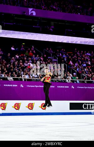 Lukas BRITSCHGI (SUI), während des Freilauf-Skatings der Männer, bei der ISU Europameisterschaft 2024, in der Algiris Arena, am 12. Januar 2024 in Kaunas, Litauen. Quelle: Raniero Corbelletti/AFLO/Alamy Live News Stockfoto