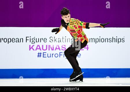 Lukas BRITSCHGI (SUI), während des Freilauf-Skatings der Männer, bei der ISU Europameisterschaft 2024, in der Algiris Arena, am 12. Januar 2024 in Kaunas, Litauen. Quelle: Raniero Corbelletti/AFLO/Alamy Live News Stockfoto