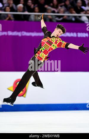 Lukas BRITSCHGI (SUI), während des Freilauf-Skatings der Männer, bei der ISU Europameisterschaft 2024, in der Algiris Arena, am 12. Januar 2024 in Kaunas, Litauen. Quelle: Raniero Corbelletti/AFLO/Alamy Live News Stockfoto