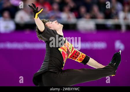 Lukas BRITSCHGI (SUI), während des Freilauf-Skatings der Männer, bei der ISU Europameisterschaft 2024, in der Algiris Arena, am 12. Januar 2024 in Kaunas, Litauen. Quelle: Raniero Corbelletti/AFLO/Alamy Live News Stockfoto