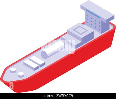 Isometrischer Vektor des roten Trägers. Kraftstofffahrzeug. Frachtcontainer im Hafen Stock Vektor