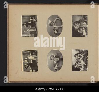 Kinderporträts, Anonym, 1890 - 1900 fotomechanischer Druck sechs Kinderporträts, darunter zwei Porträts eines Mädchens mit Paketen. Diese Seite ist Teil eines Albums. Papier. Kind aus Karton (zu Hause). Küche Stockfoto