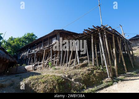 Traditionelle Bambushütte im Dorf Lazu, Arunachal Pradesh, Indien Stockfoto