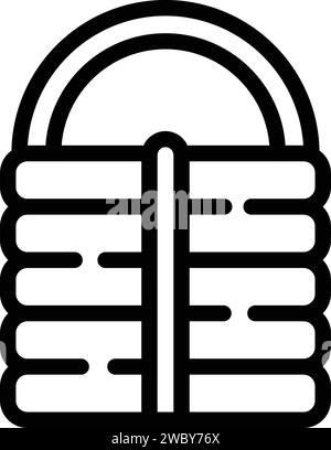 Wandern Schlafsack Symbol Umrissvektor. Aktivitätsabenteuer. Alpinischer Sonnenwanderer Stock Vektor