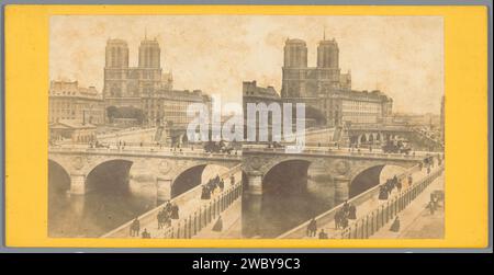 Ansicht von Pont Saint-Michel und Notre-Dame in Paris, Anonym, um 1850 - in oder vor 1868 Stereogramm Paris fotografischer Support. Pappalbumendruck Brücke in der Stadt über Fluss, Kanal usw. Kirche (außen) Muttergottes. Saint-Michel-Brücke Stockfoto