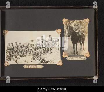 Gruppenporträt unbekannter japanischer Soldaten und eines Soldaten zu Pferd, Anonym, ca. 1930 - ca. 1940 Foto diese Fotos sind Teil eines Albums. Baryta Paper. Papier Gelatine Silberdruck anonyme historische Person porträtiert. Anonyme historische Personen, die in einer Gruppe dargestellt werden, in einem Gruppenporträt. Der Soldat, das Leben des Soldaten. Pferd Stockfoto