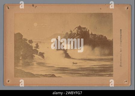 Fotoproduktion eines Gesichts auf dem Rheinfall bei Schaffhausen, Anonym, um 1875 - um 1885 Fotografie. Fotounterstützung für Schrankfotos. Pappe Albumendruck Wasserfall Rheinfall Stockfoto