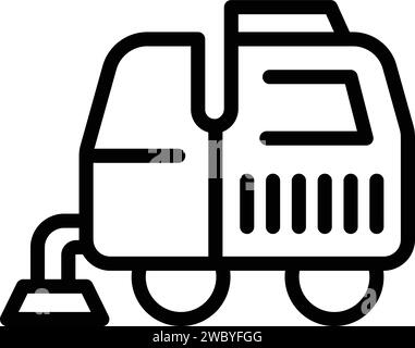 Konturvektor des Symbols „Austragung“. Straßenwagen. Besenmüll reinigen Stock Vektor