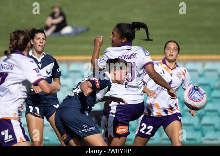 Oval. Lilyfield. Sydney. Australien 12.01.2024, Melbourne Victory-Stürmer Rachel Lowe ist torgebunden. Perth Glory gegen Melbourne Victory. Liberty A League. Unity Round. Leichardt Oval. Lilyfield. Sydney. Australien (Joe Serci/SPP) Credit: SPP Sport Press Photo. /Alamy Live News Stockfoto