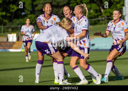 Oval. Lilyfield. Sydney. Australien 12.01.2024, Perth Glory feiert ihren Equalizer. Jamilla Rankin punktet. Perth Glory gegen Melbourne Victory. Liberty A League. Unity Round. Leichardt Oval. Lilyfield. Sydney. Australien (Joe Serci/SPP) Credit: SPP Sport Press Photo. /Alamy Live News Stockfoto