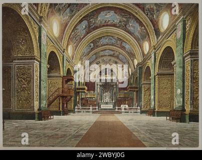 Innenraum der Sint-Janscokathedral in Valletta, Anonym, Photochrom Zürich, ca. 1900 - ca. 1910 fotomechanischer Druck Teil des Fotoalbums einer Reise durch Südeuropa und den Nahen Osten. Vallettazürich (Stad) Papier Photochrom Teile des Kircheninnenraums: Kirchenschiff. Teile des Kircheninnenraums: Chor Valletta Stockfoto