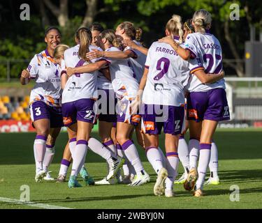 Oval. Lilyfield. Sydney. Australien 12.01.2024, Perth Glory feiert ihren Equalizer. Jamilla Rankin punktet. Perth Glory gegen Melbourne Victory. Liberty A League. Unity Round. Leichardt Oval. Lilyfield. Sydney. Australien (Joe Serci/SPP) Credit: SPP Sport Press Photo. /Alamy Live News Stockfoto