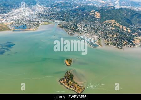 Aus der Vogelperspektive auf die Stadt San Rafael und die Bucht von San Francisco Stockfoto