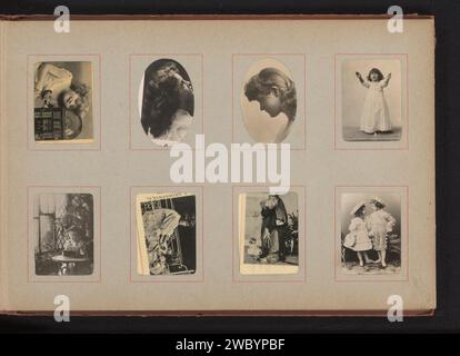 Kinderporträts und ein Porträt eines alten Mannes, Anonym, 1890–1900 photomechanischer Druck Sieben Kinderporträts, darunter ein Porträt zweier Mädchen mit einem Vogel und ein Mädchen mit einer Puppe sowie ein Porträt eines alten Mannes an einem Weihnachtsbaum. Diese Seite ist Teil eines Albums. Unterstützung für Fotos. Papier. Karton Gelatine Silberdruck / Kollotypie Mädchen (Kind zwischen Kleinkind und Jugend). Alter Mann Stockfoto
