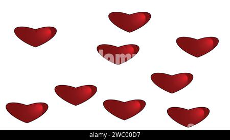 Abstrakter Hintergrund weißer Hintergrund, riesige und kleine rosafarbene Herzen werden zum Valentinstag bestreut. Stock Vektor