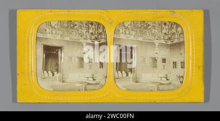 Innenraum des Palastes möglicherweise des gasthauses von Kastilien in Valletta, Anonym, 1855 - 1875 Gewebestereographie Valletta (möglicherweise) fotografischer Träger. Papier. Karton Albumendruck / Schneiden / Perforieren Palast - AA - Bürgerarchitektur: Innen Stockfoto