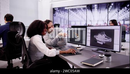 Industrieingenieure Im Werk. Innovation In Der Roboterkonstruktion Stockfoto