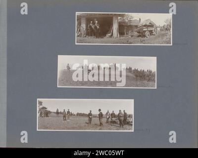 Soldaten in einer Scheune mit einem Wohnwagen in Frankreich, Anonym, 1902 Foto Teil des Fotoalbums einer Heeresübung in Südwestfrankreich im Jahr 1902. Frankreich Papier. Fotografische Unterstützung der Landstreitkräfte. Anhänger. Barn France Stockfoto
