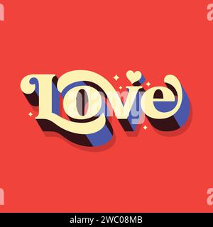 3D Love Text in Retro Stil Typografie Vektor Illustration. Trendige Typografie Vektor-Illustration für Feiern Happy Valentine's Day. Kurze Phrase für Stock Vektor