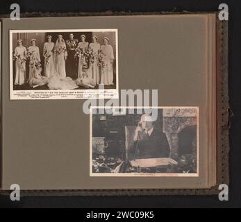 Zwei Postkarten anlässlich der Hochzeit von Prinz George und Prinzessin Marina und zum Gedenken an Prinz Hendrik, Elliott & Fry, 1934 fotografieren diese Fotos sind Teil eines Albums. London Baryta Paper. Papiergelatine Silberdruck Ehe, verheiratetes Paar, 'Matrimonium'. Erwachsener Mann Stockfoto