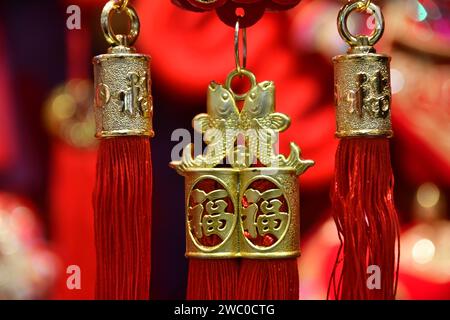 Handan, China. Januar 2024. Dragon Year Ornamente werden am 12. Januar 2024 in einem Supermarkt in Handan, China, verkauft. (Foto: Costfoto/NurPhoto) Credit: NurPhoto SRL/Alamy Live News Stockfoto