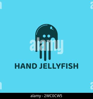 Schwarzes Handlogo mit Negativbereich für Quallen. Stock Vektor