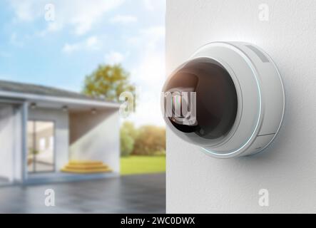 3D Rendering-Überwachungskamera oder cctv-Kamera für die Hausüberwachung Stockfoto