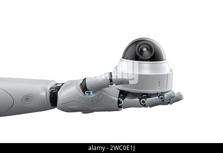 3D-Rendering mit intelligenter Sicherheitskamera mit Ai-Roboter Stockfoto