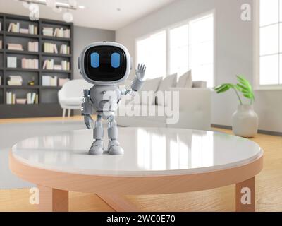 3D-Rendering süßer und kleiner Assistent für künstliche Intelligenz für den Haushaltsgebrauch Stockfoto